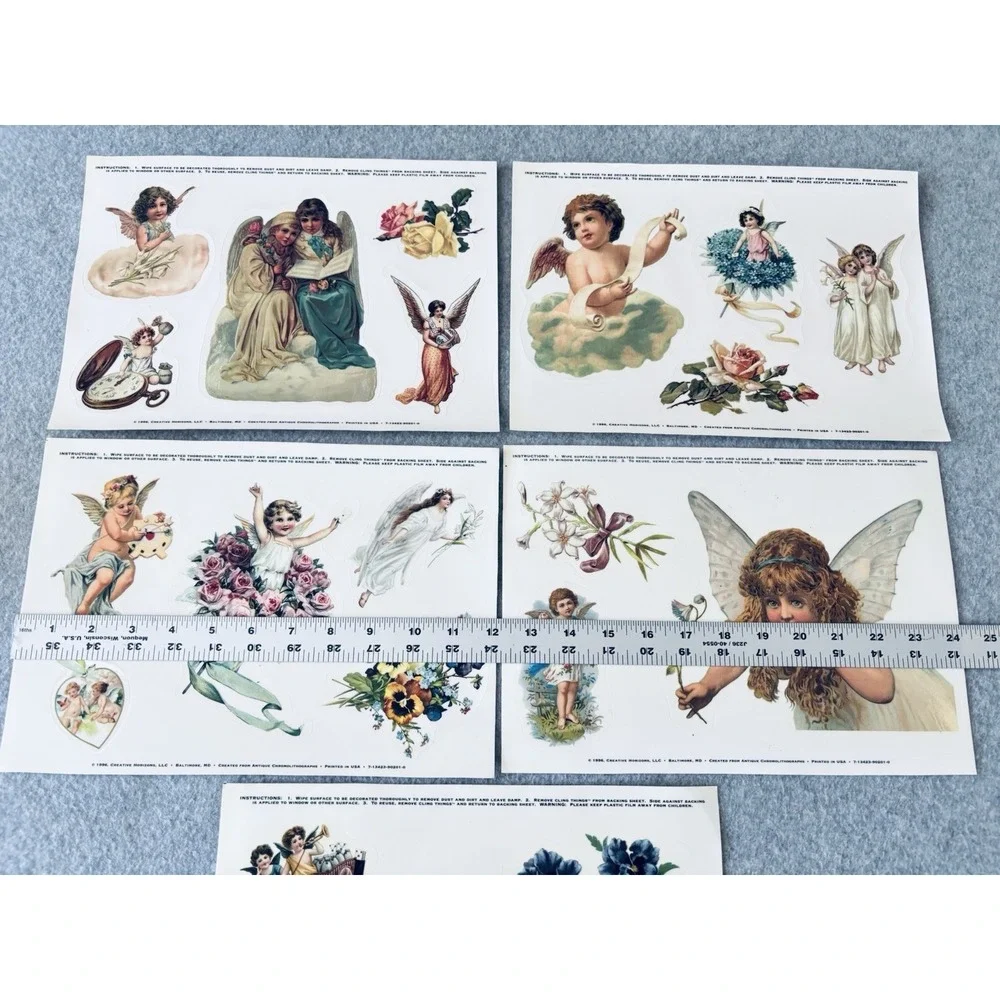 5 Sheet Window Decals Static Cling 1996 Creative Horizons Angels Cherubs Vintage